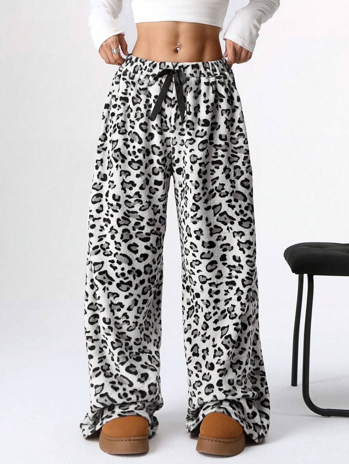New Casual Leopard Print Lace-up Wide-leg Pants