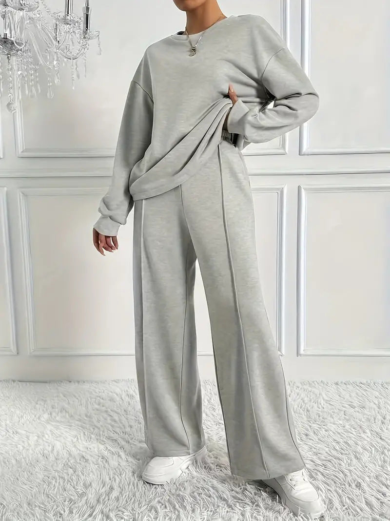 Women's Round Neck Long-sleeved Trousers Temperament Twinset