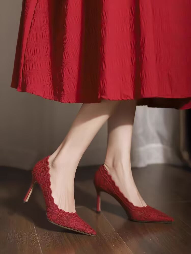 Elegant Lace High-heeled Shoes Women