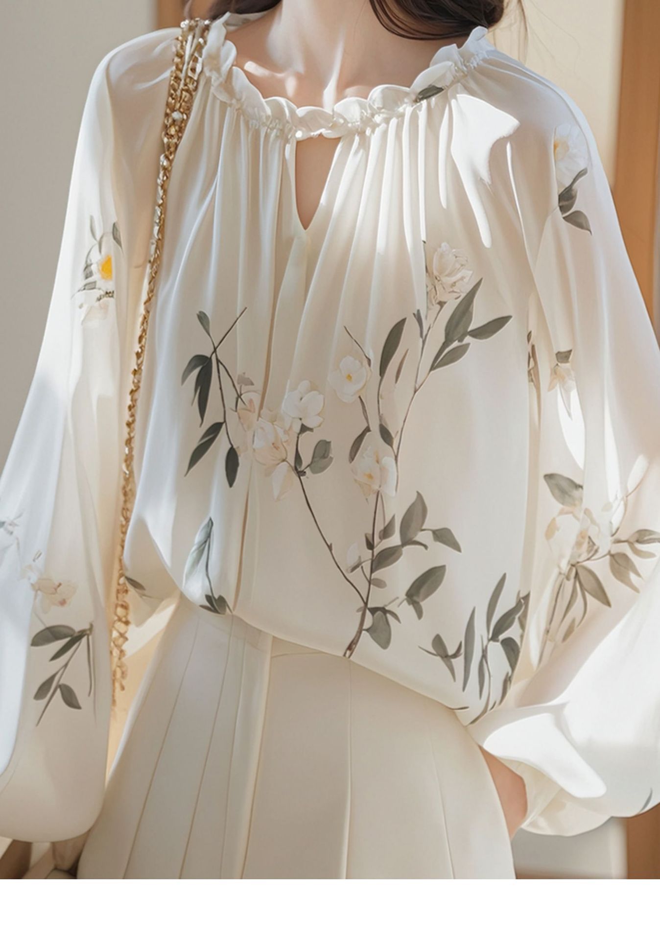 Loose-fitting Long-sleeve Floral Mini Shirt For Women