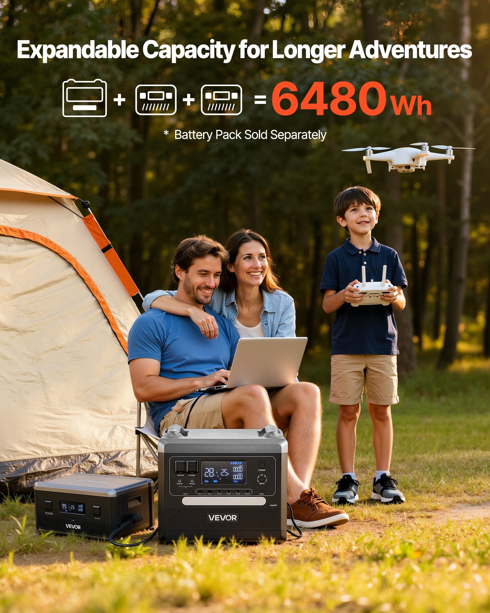 Portable Power Station, 2400W Portable Solar Generator With 200W Foldable Solar Panel, 2160Wh Expandable LiFePO4 Battery Backup With 10 Output Ports & Adjustable Input Power For Home Camping RV