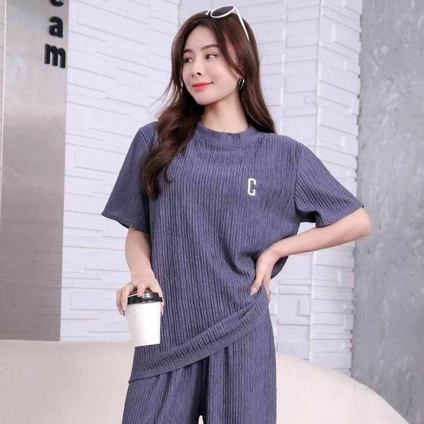 Short Sleeve Round Neck T-shirt Shorts Casual Pants Suit