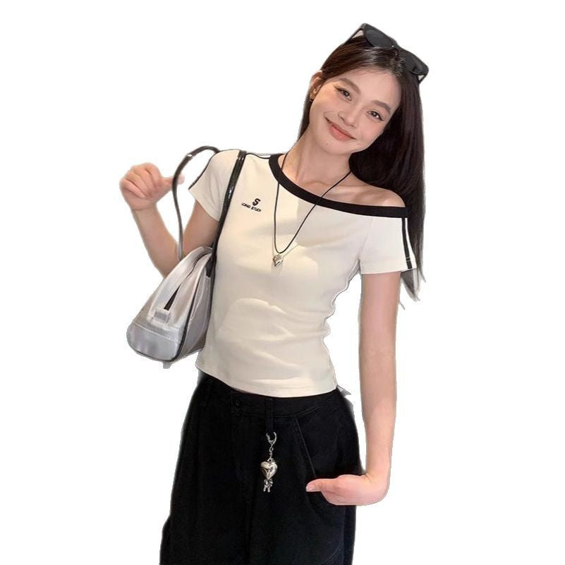 American Hot Girl Sweet And Spicy Sloping-shoulder Off The-shoulder Top