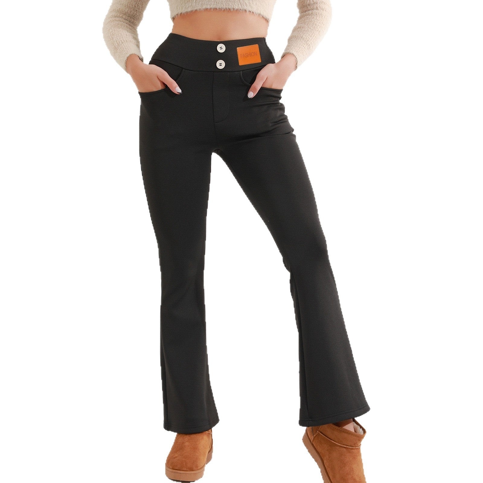 Brushed Casual High Waist Flattering Hip-lifting Button Commuting Pants