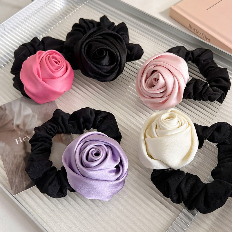 Handmade Satin Rose Hair Ring Headdress High Elasticity