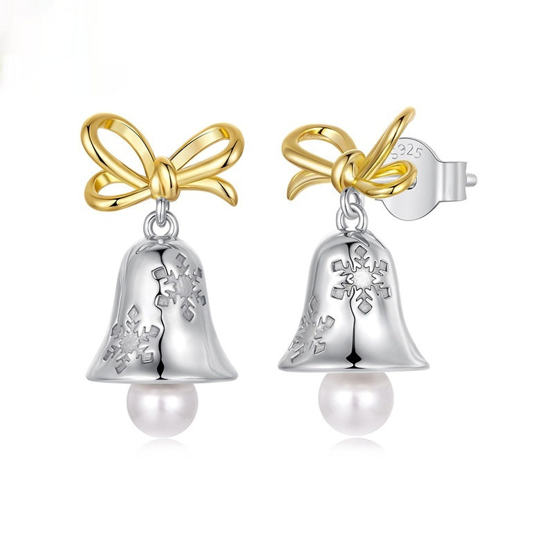 Christmas Snowflake Bow Bell Earrings
