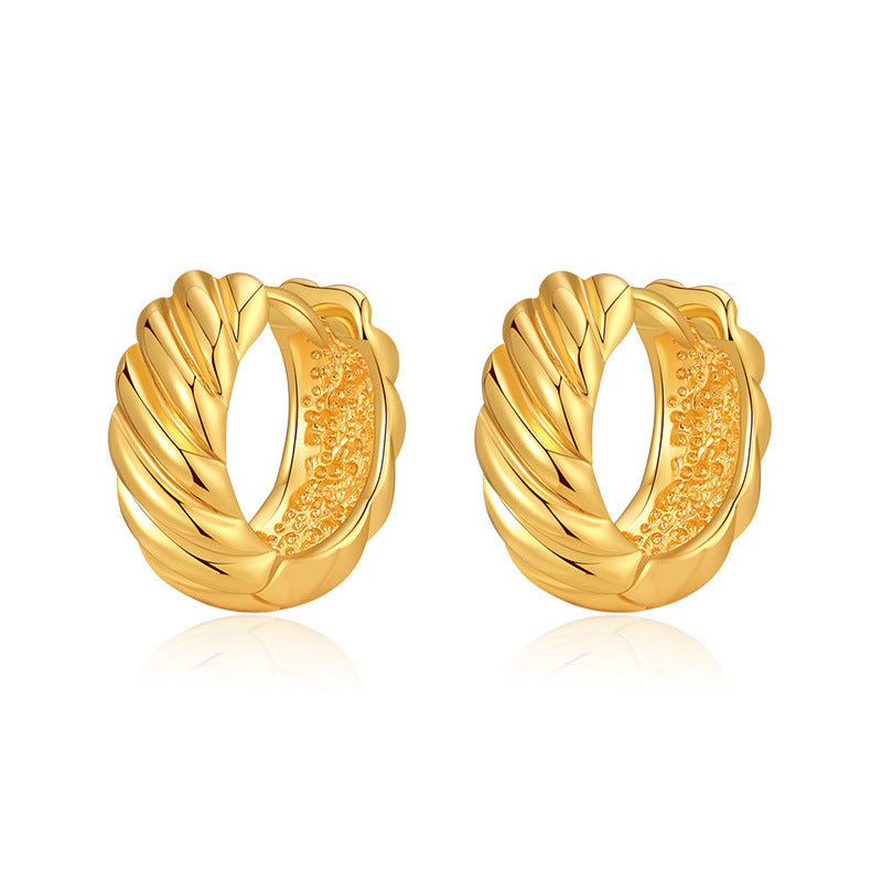 Retro Hong Kong Style Gold Color Retaining Earrings Plated 18K Real