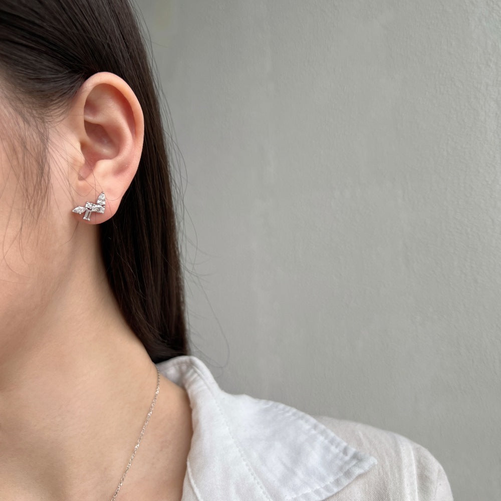 S925 Sterling Silver Stud Earrings Geometric Irregular Design Butterfly Shape
