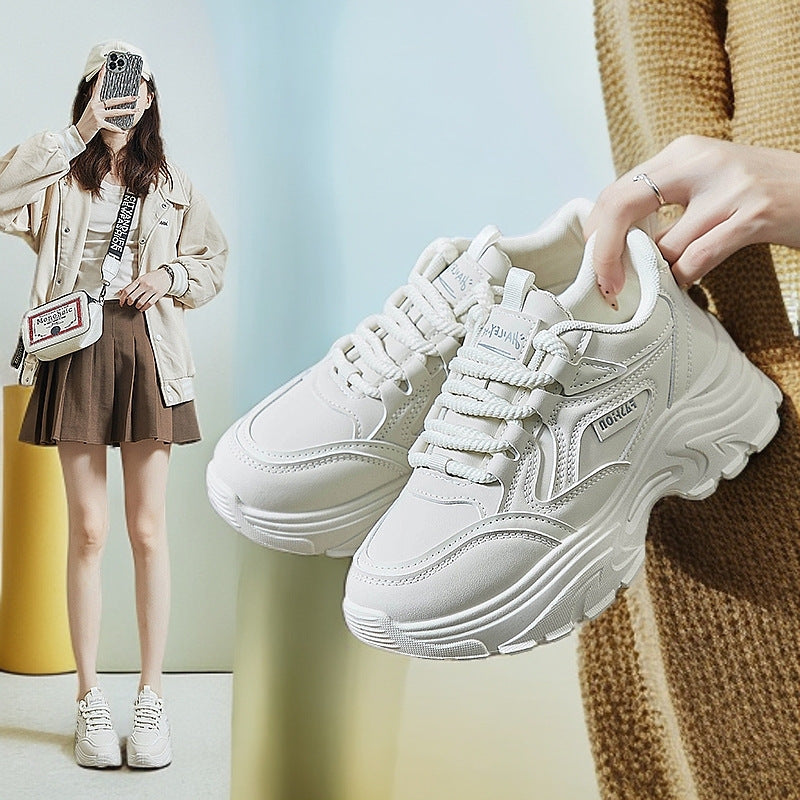 Breathable Student Sports Height Increasing Leather Low-top Shoes