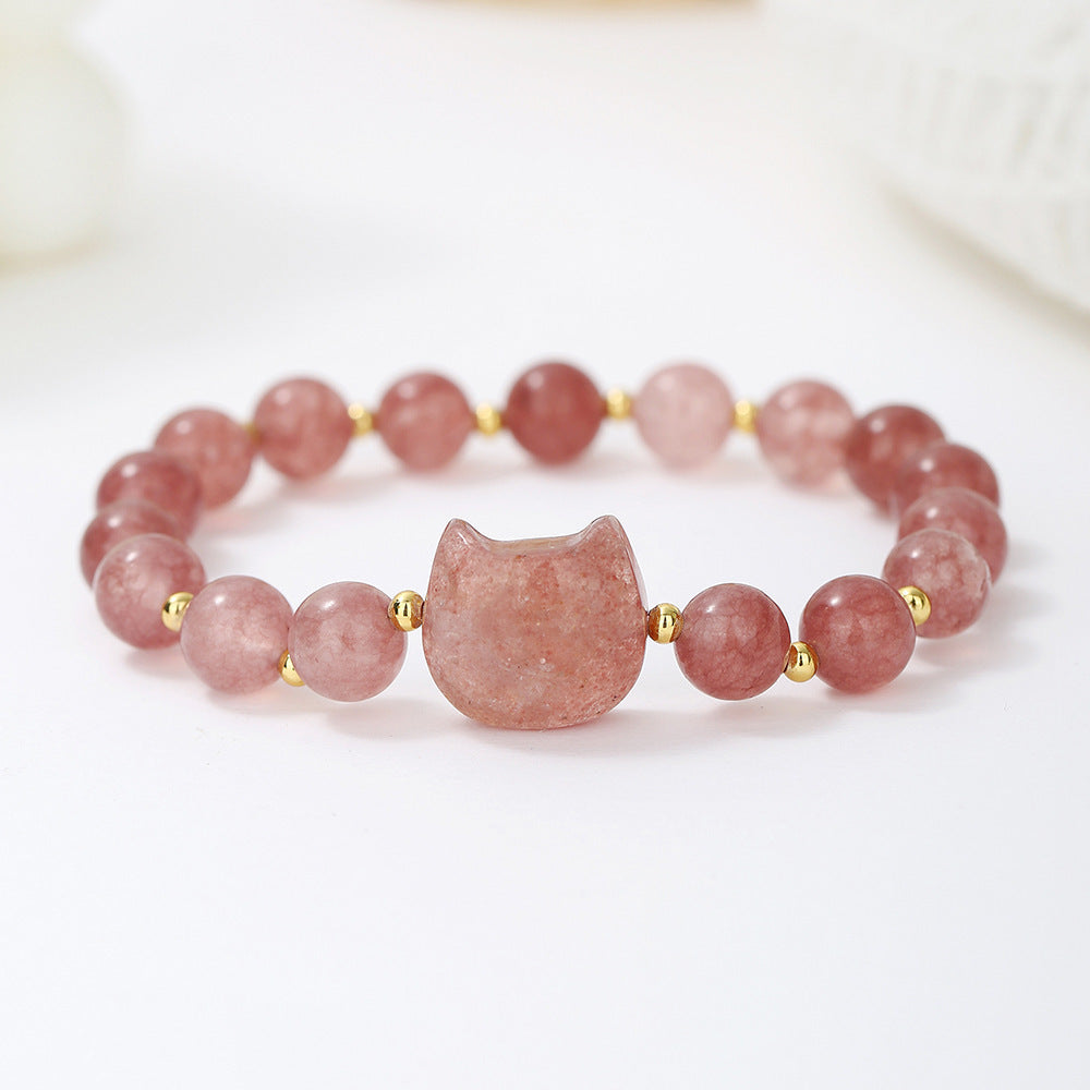 Natural Stone Cat Head Bracelet Gray Moonlight