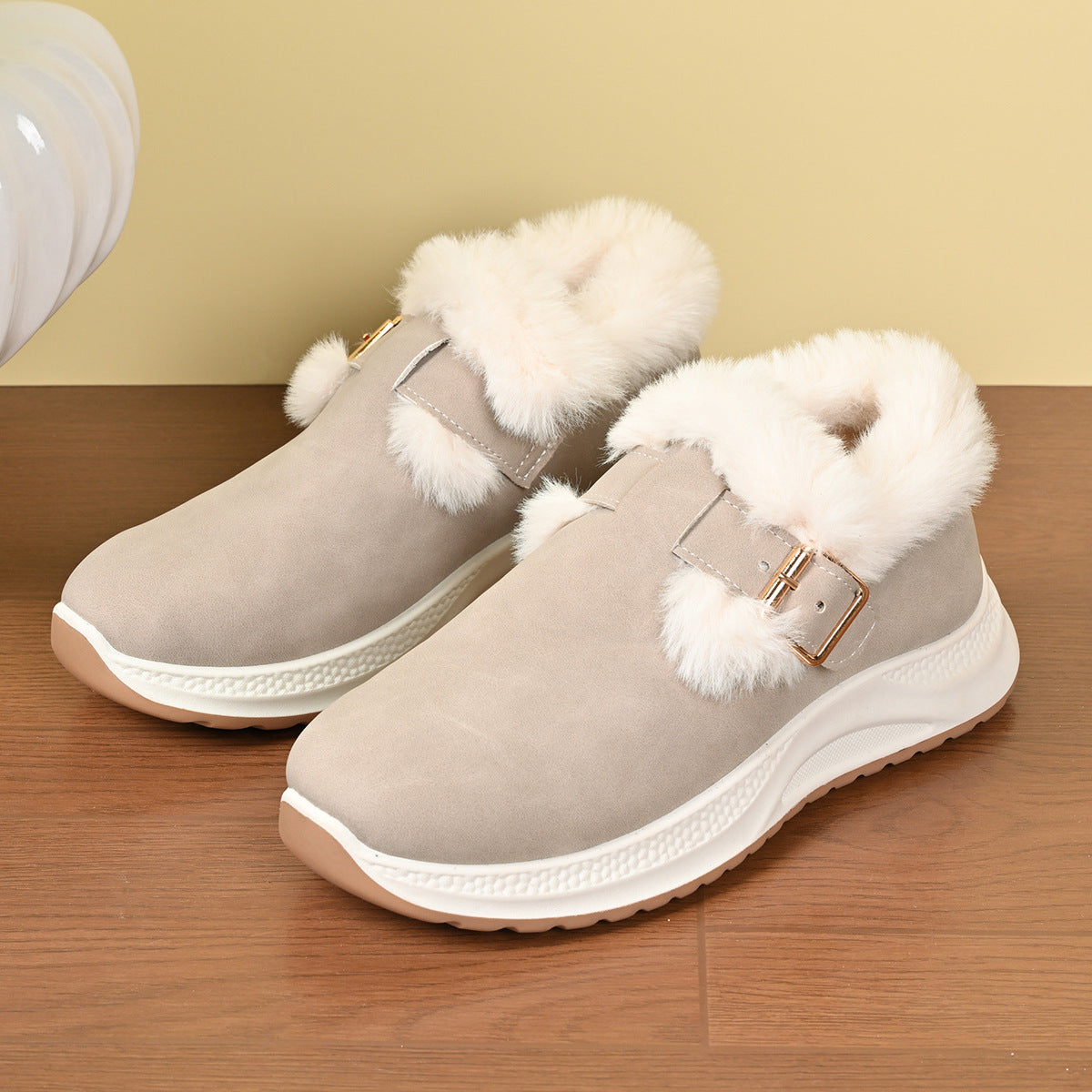 Winter Women's Fashion All-match Slip-on Thick Bottom Fluffy Cotton Shoes