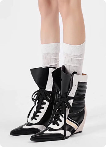 Women's Pointed Toe Retro Colorblock Fashion Ankle Boots