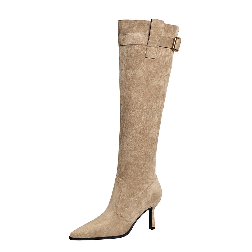 Winter Pointed Toe Skinny Stilettos Long Boots Female Pile Style Boots