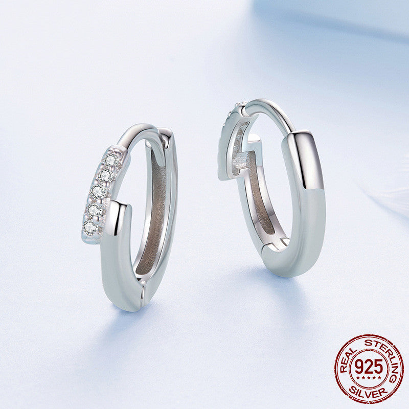 S925 Sterling Silver Lines Interlaced Ear Clip Refined Zircon All-matching
