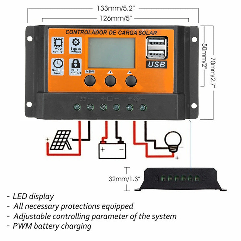 LCD Solar Panel Charging Orange Controller