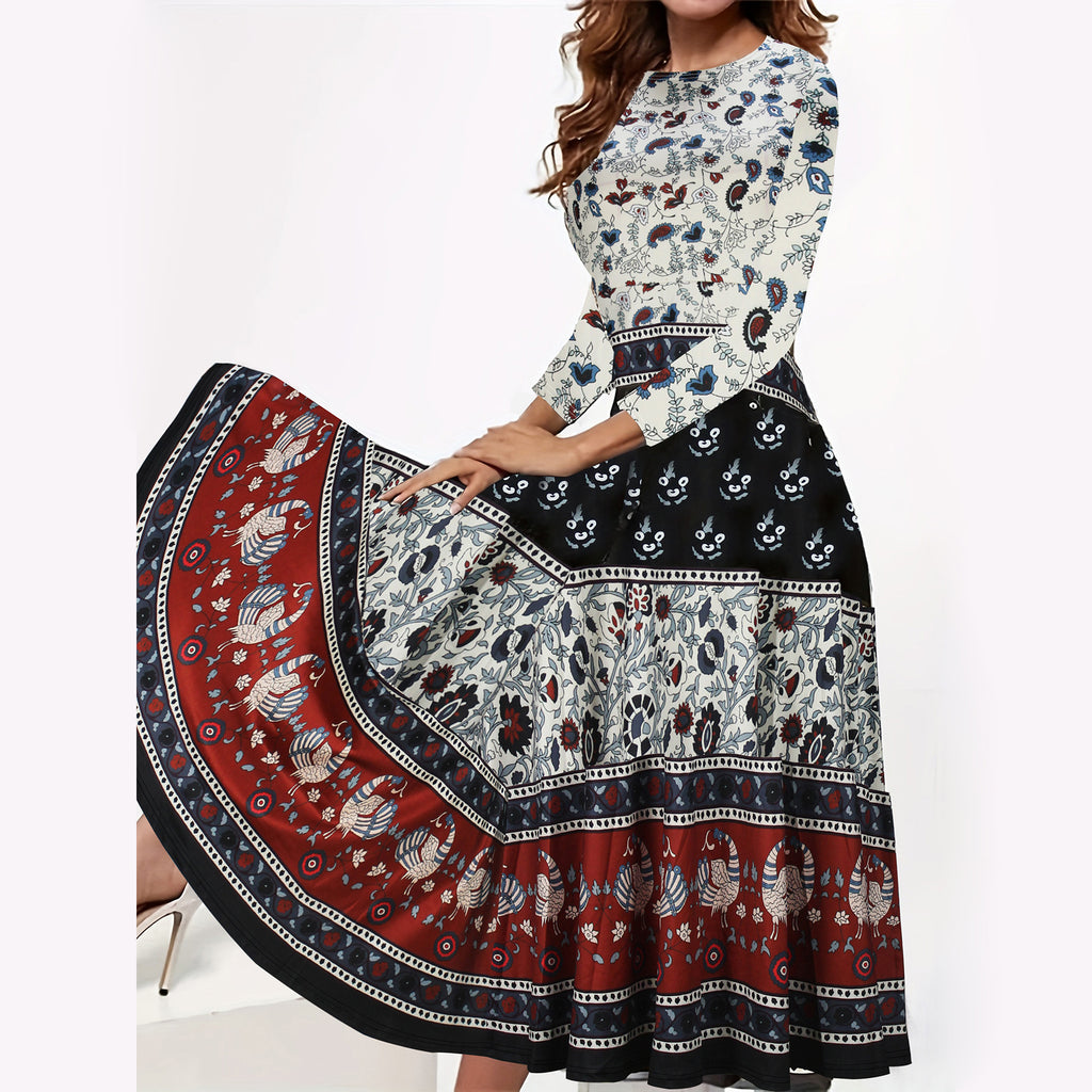 Women's Christmas Elements Floral Print Swing Dress