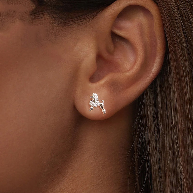 S925 Sterling Silver Mini Poodle Stud Earrings