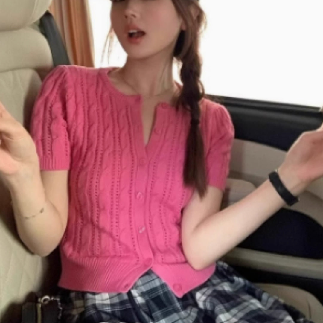 Korean-style Casual Slimming Short-sleeve Knit Top For Women