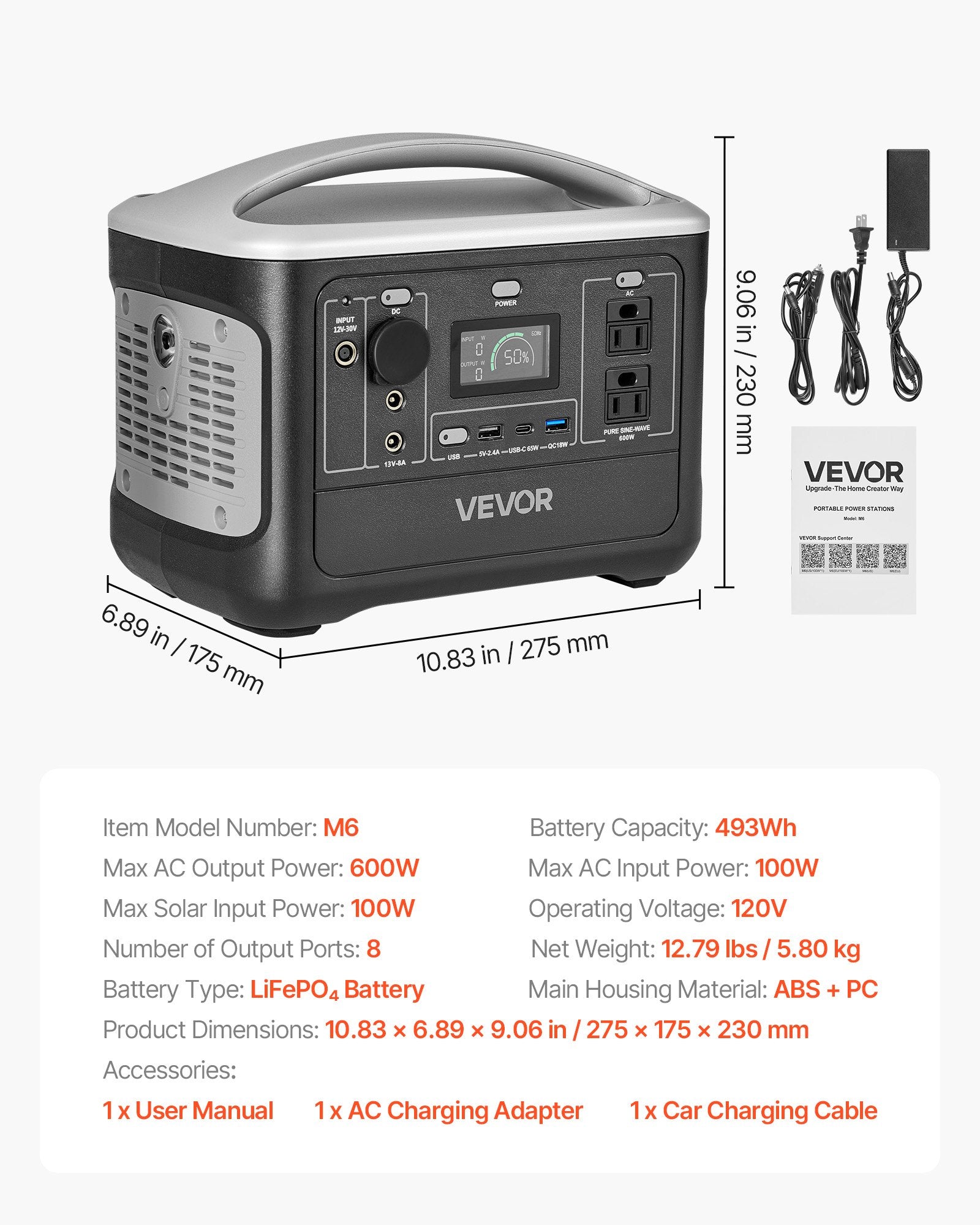 Portable Power Station, 600W Solar Generator Power Station, 493Wh LiFePO4 Battery Backup With 8 Output Ports For Home Emergency, Outdoor Camping, RV Travel (Solar Panel NOT Included)