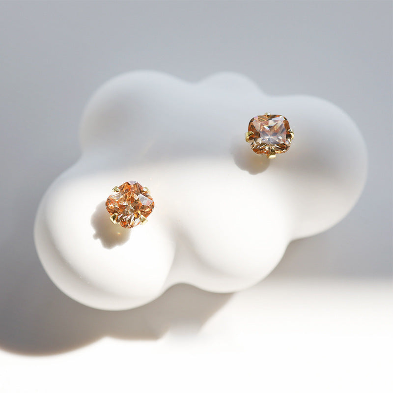 Citrine Gemstone 925 Sterling Silver Stud Earrings Japanese And Korean Simple