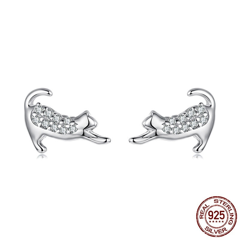 S925 Sterling Silver Cat Mini Ear Studs Cute