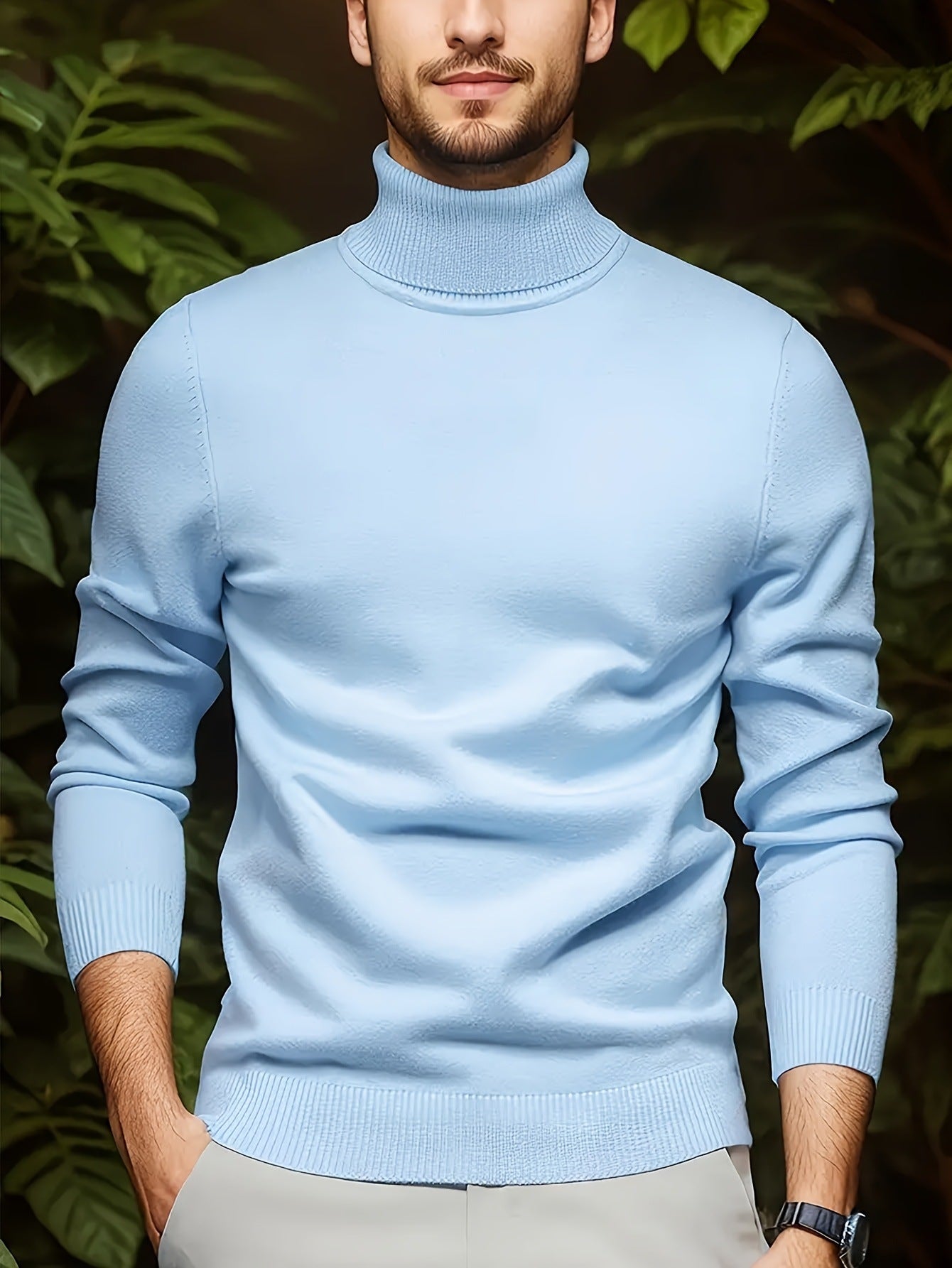Men's Solid Color Versatile Soft Viscose Turtleneck Sweater