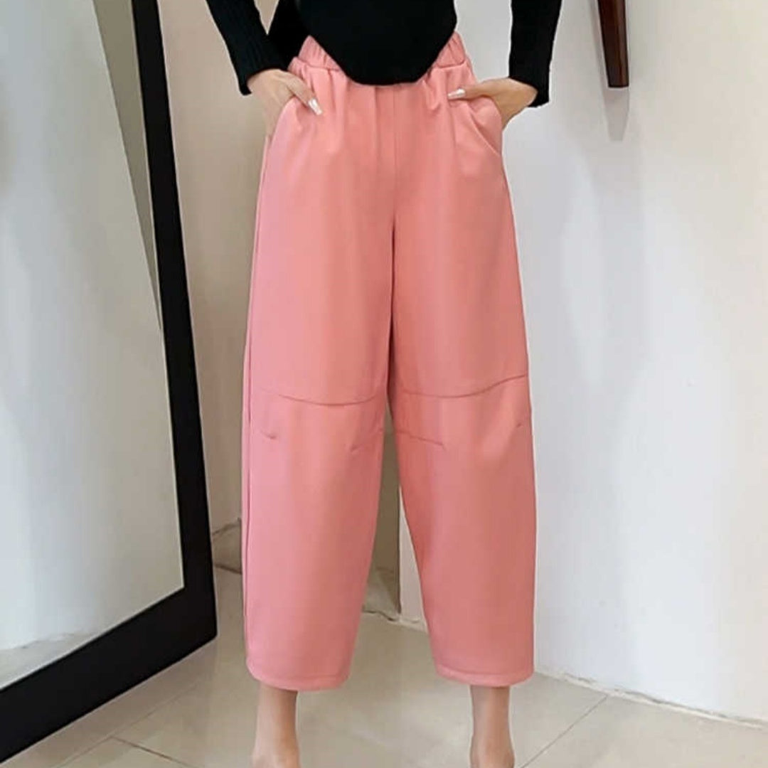 Women's Casual Simple All-match Leather Wide-leg Trousers