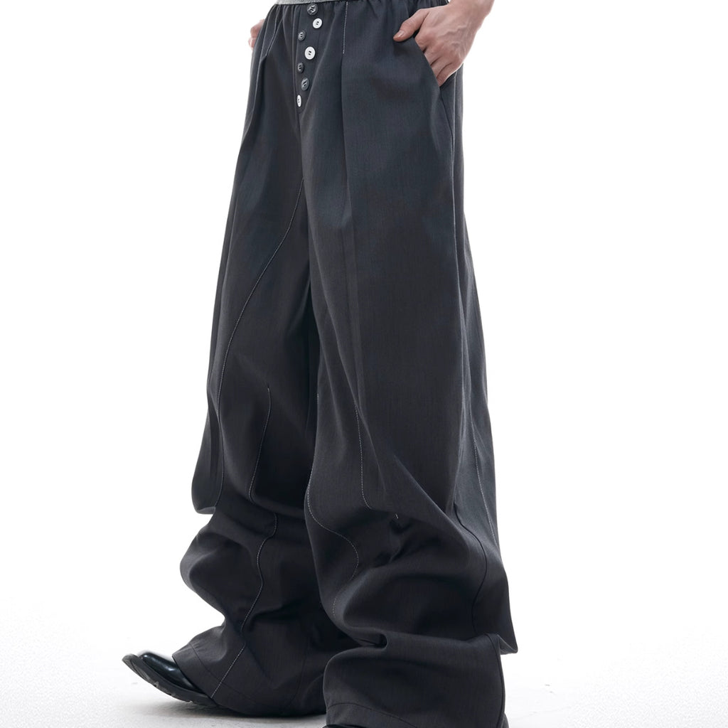 Drooping Straight Suit Pants Button Open Line Design Casual Pants