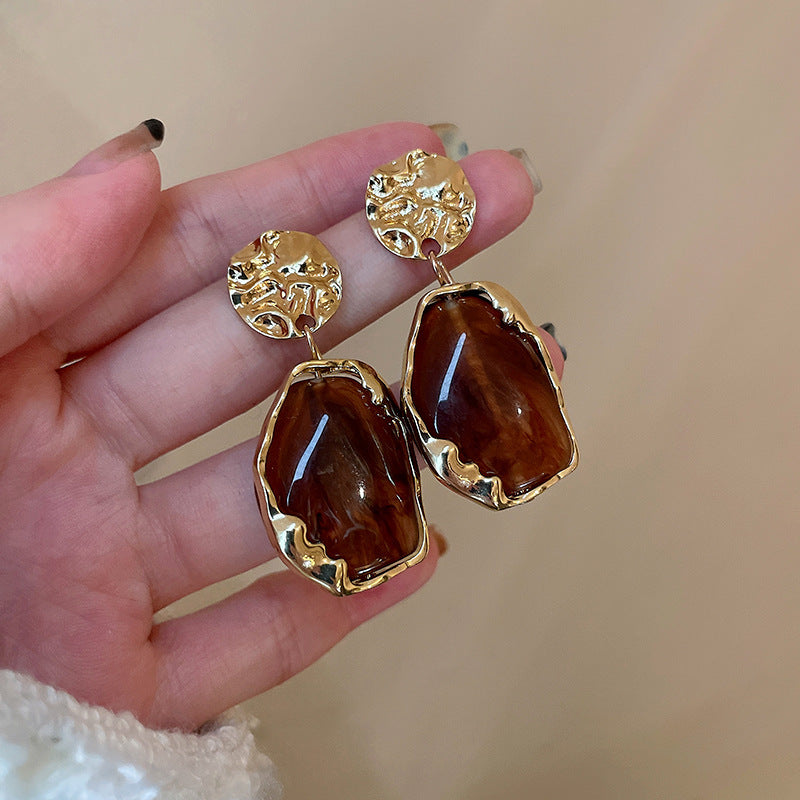 Silver Needle European And American Vintage Crumpled Resin Geometric Earrings