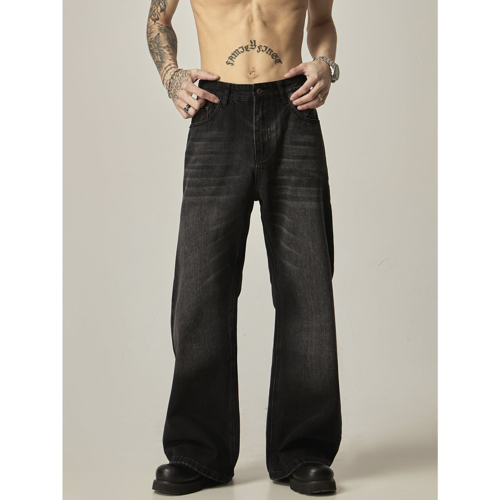 American Retro Black Loose Straight Jeans