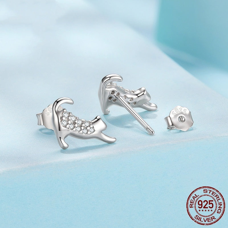 S925 Sterling Silver Cat Mini Ear Studs Cute
