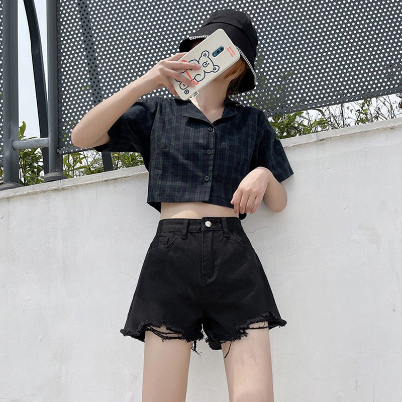 Womens High-waisted Thin Summer White Denim Shorts