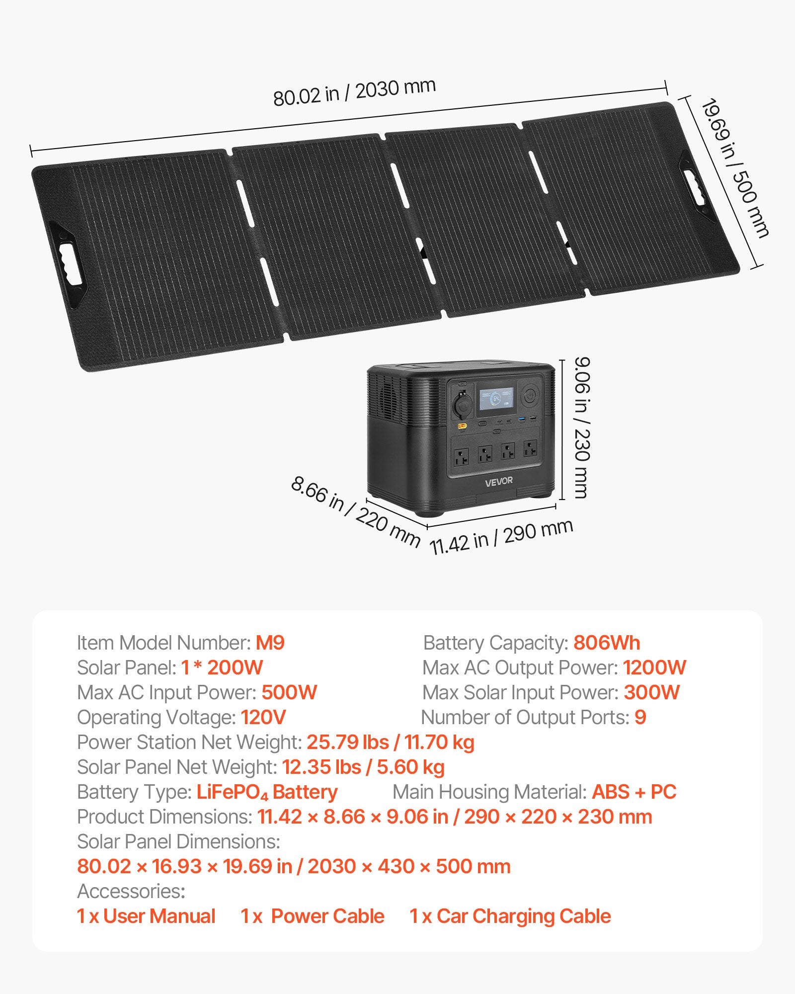 Portable Power Station With 200W Solar Panel, 1200W Solar Generator Power Station, 806Wh LiFePO4 Battery Backup With 9 Output Ports For Home Emergency, Outdoor Camping, RV Travel
