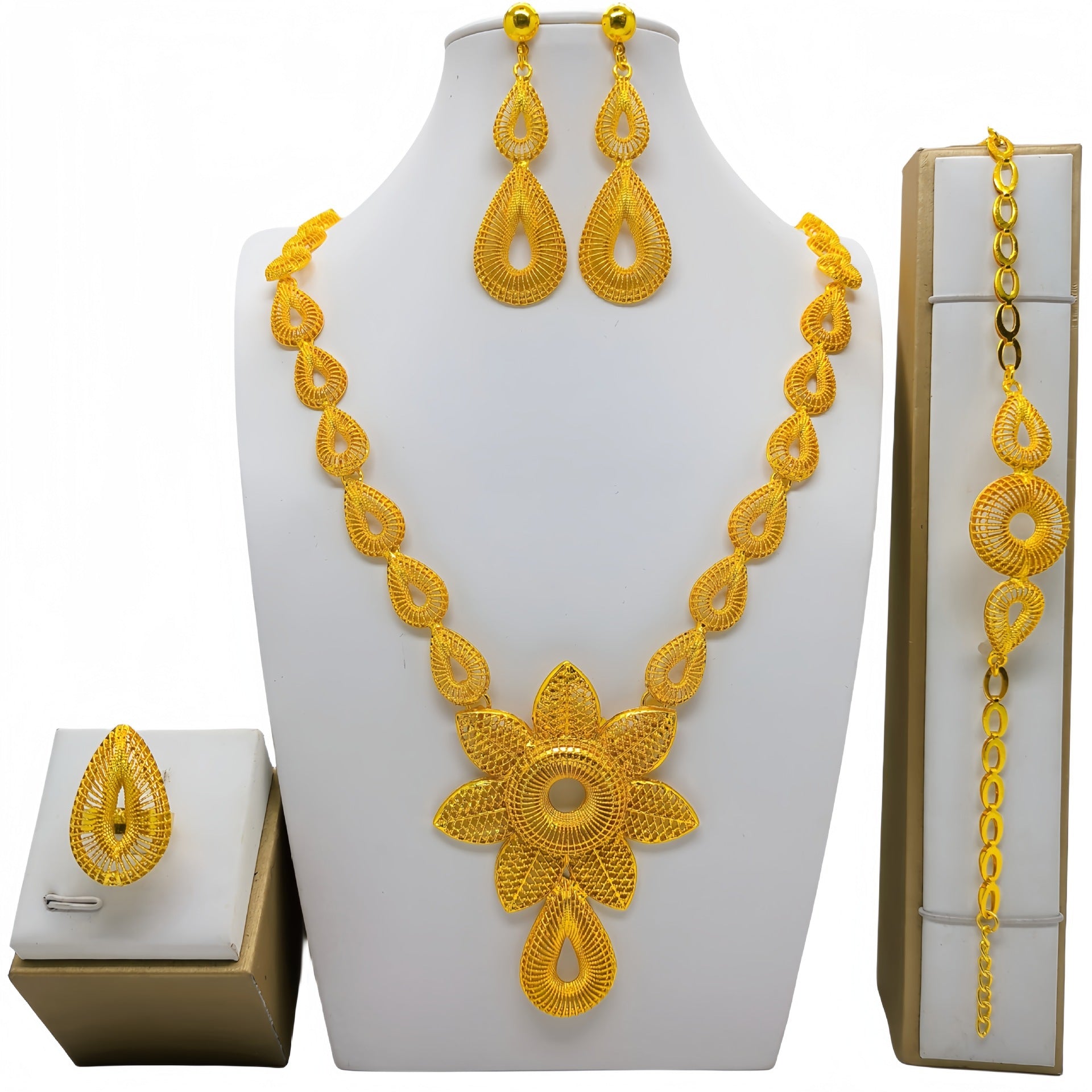 24k Gold-plated Necklace Bracelet Earrings Suit
