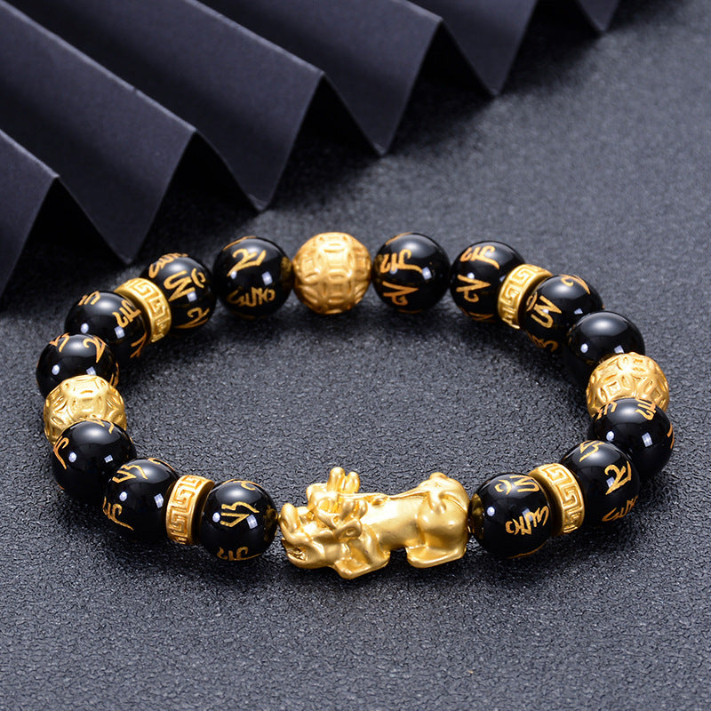 Men And Women Imitation 3D Hard Pure Gold Natural Agate Stone Bracelet