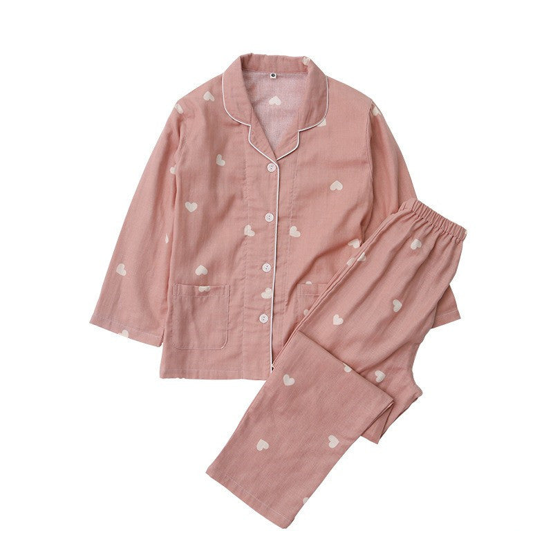 Spring And Summer All Cotton Gauze Cute Cartoon Long Sleeved Pajama Set For Boys And Girls