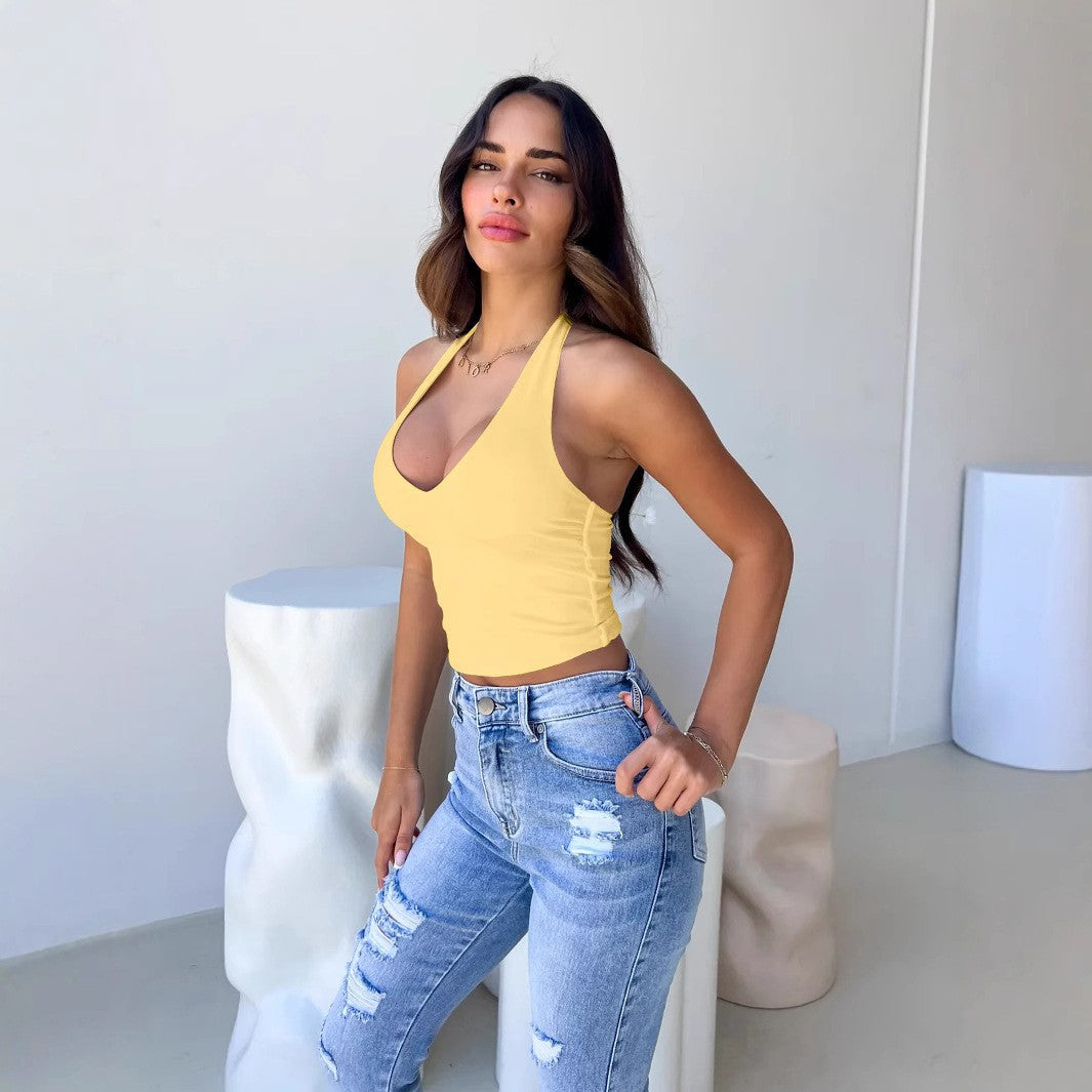 Fashionable Casual Women's Solid Color Minimalism Halter Top