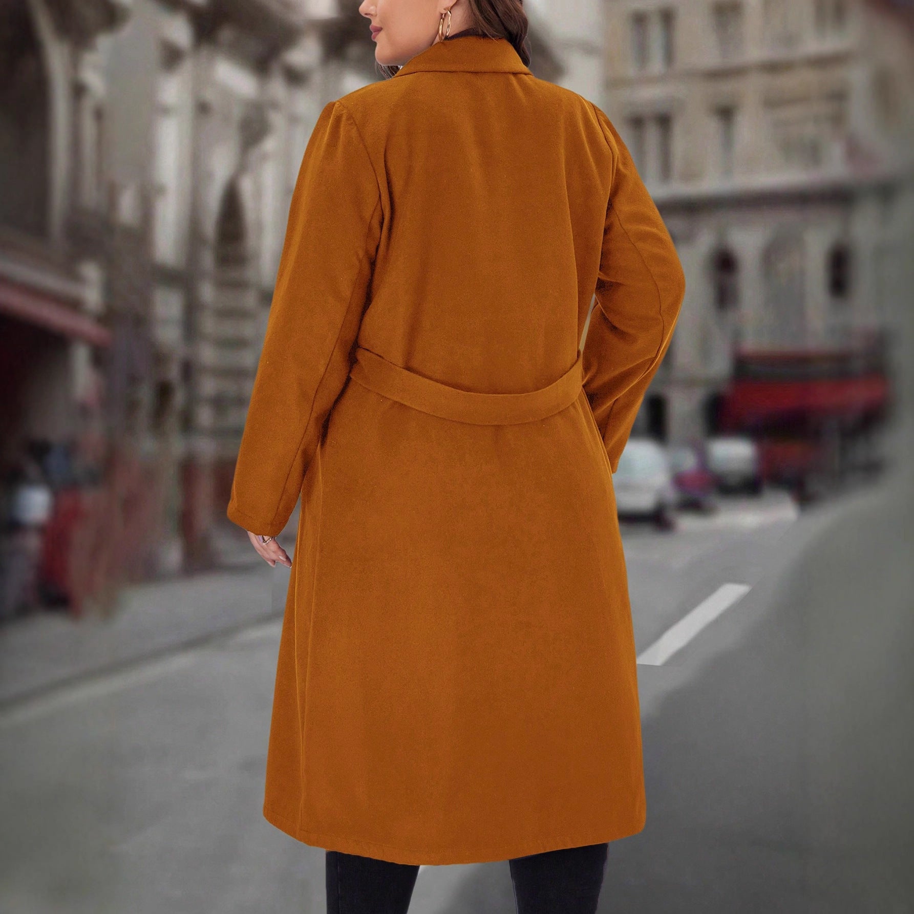 Women's Plus Size Solid Color Woolen Coat