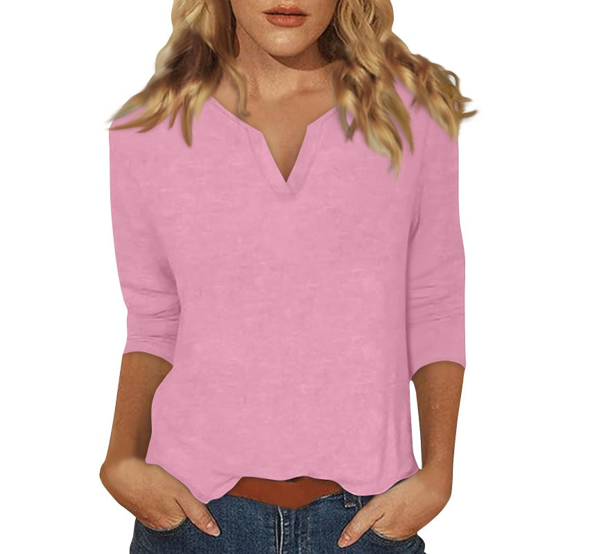 Three-quarter-sleeve Solid-color T-shirt Top