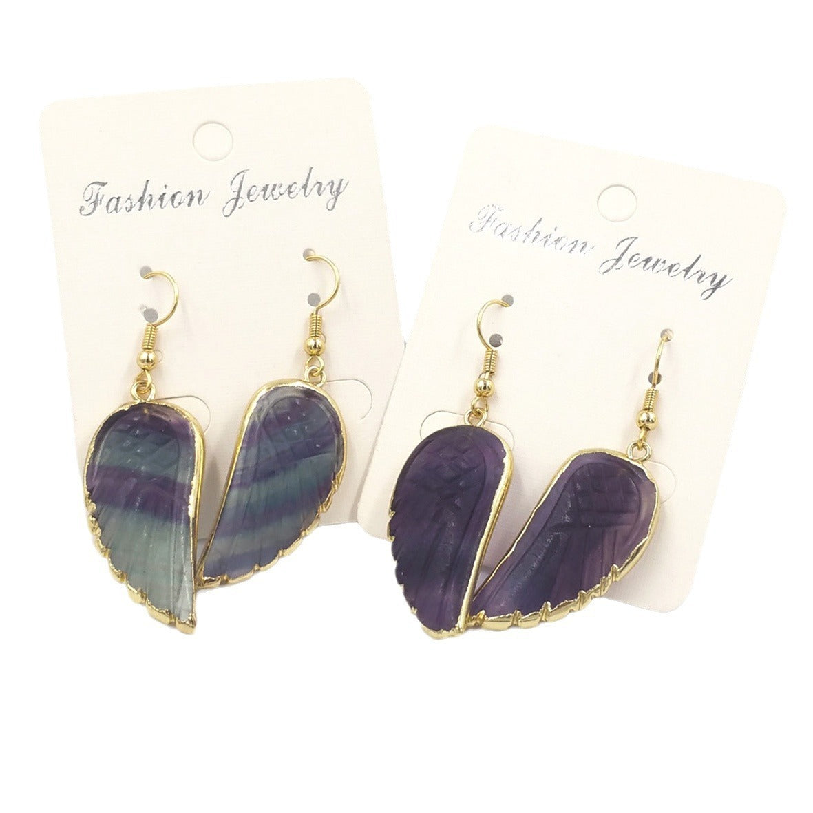 Fluorite Glitter Feather Shape Ear Hook Style Classic Big Earrings