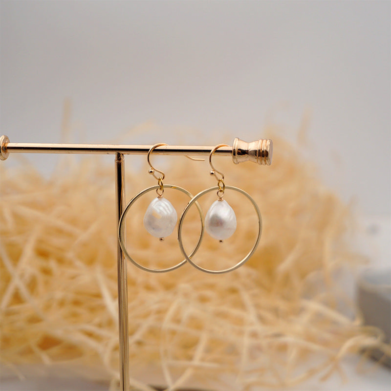 Baroque Large Circle Shaped Pearl Earrings