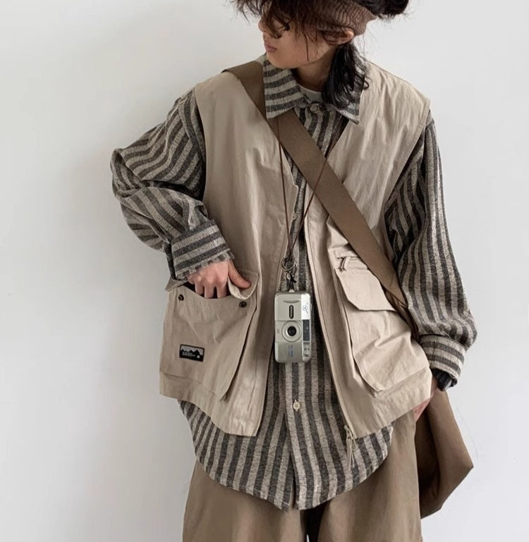 Japanese Retro Wide Leg Basic Workwear Pants For Men In Spring And Autumn