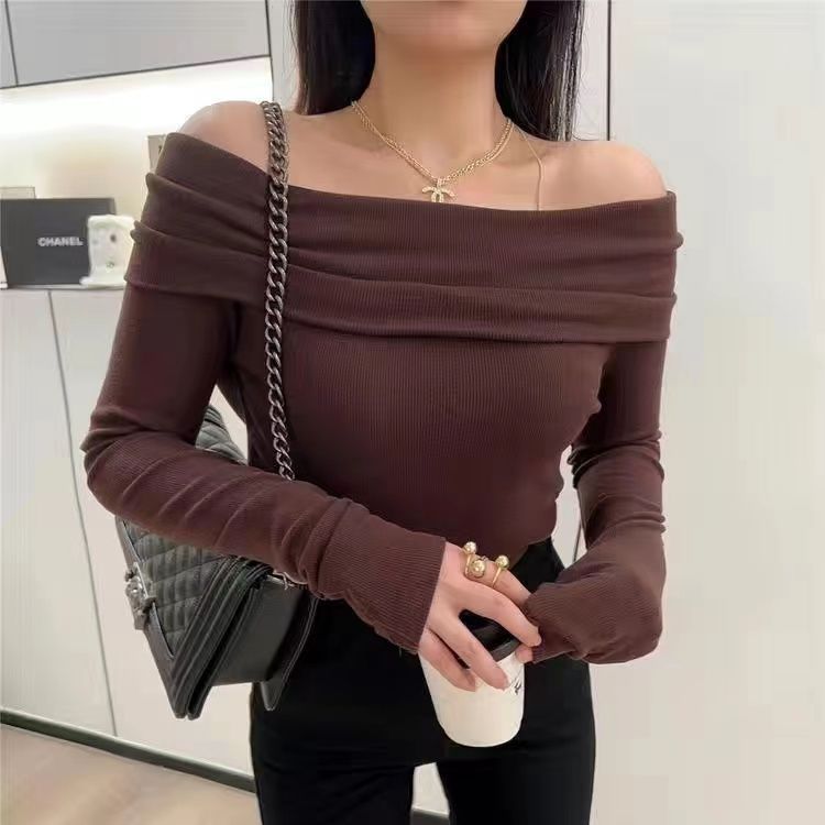 Off-shoulder Clavicle-knitted Sweater For Women