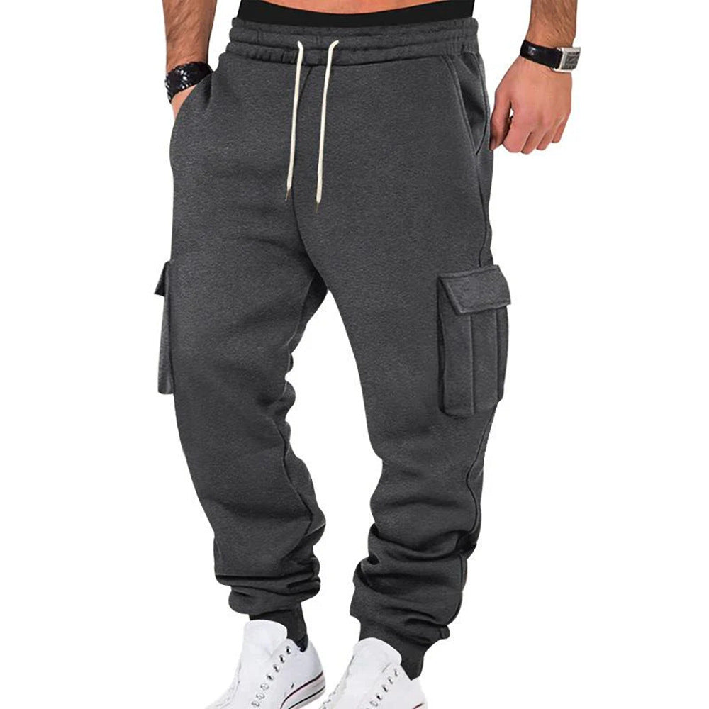 Men's Solid Color Casual Multi-pocket Drawstring Sports Pants