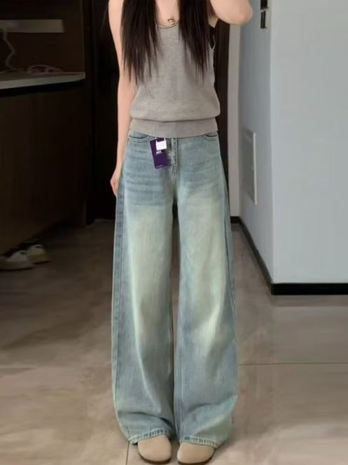 Light Blue Wide-Leg Flared Denim Jeans For Women Spring Style