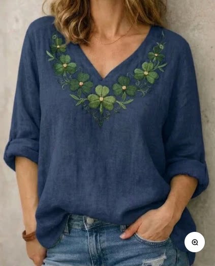 Women's Casual Loose-Fit V-Neck Pullover T-Shirt