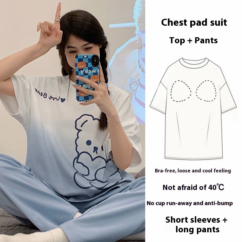 Sweet Student Casual Short-sleeved Trousers Home Wear Loose Plus Size Padded Pajamas