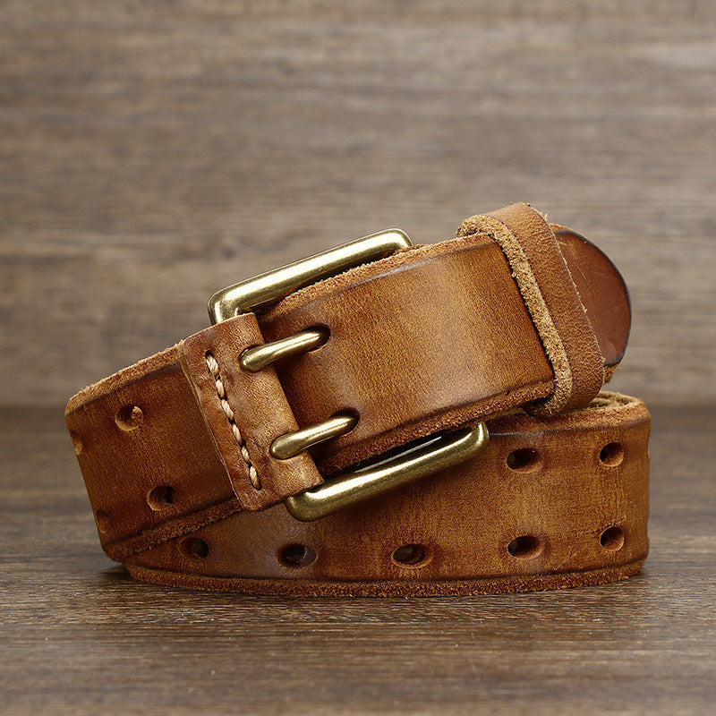 Men's Casual Retro Free Pin Punch First Layer Cowhide Lazy Belt