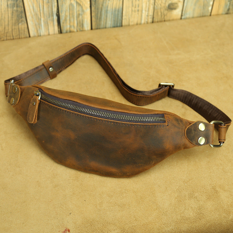 Men's Bag Retro Crazy Horse Leather Chest Bag First Layer Crossbody
