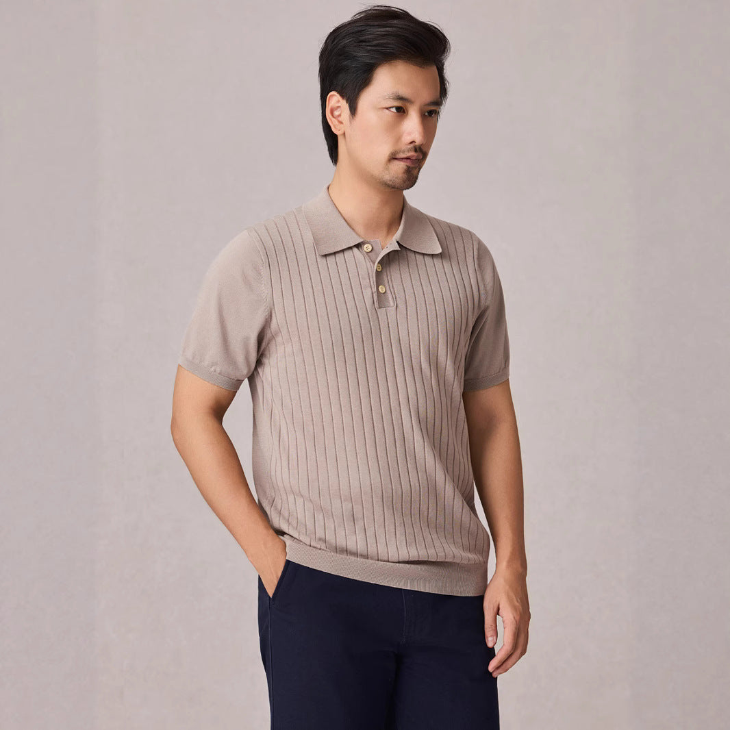 Knitted Polo Shirt Men's Stretch Short Sleeve Lapel Knitwear